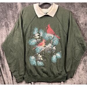 Vintage Tultex Cardinal Graphic Crewneck Green Medium Winter Christmas USA